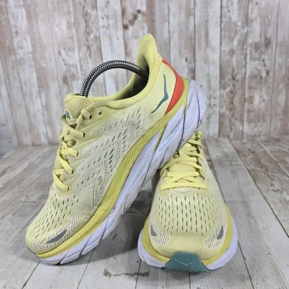 Hoka Clifton 8 Women's Running Shoes Lemon Yellow Teal Size 9B 1119394 - Picture 5 of 8